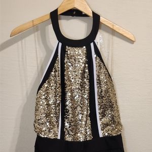 Black Jumpsuit with Gold Sequins